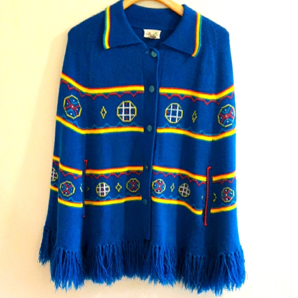 Vintage Sweaters - Vintage 60's Boho fringed poncho